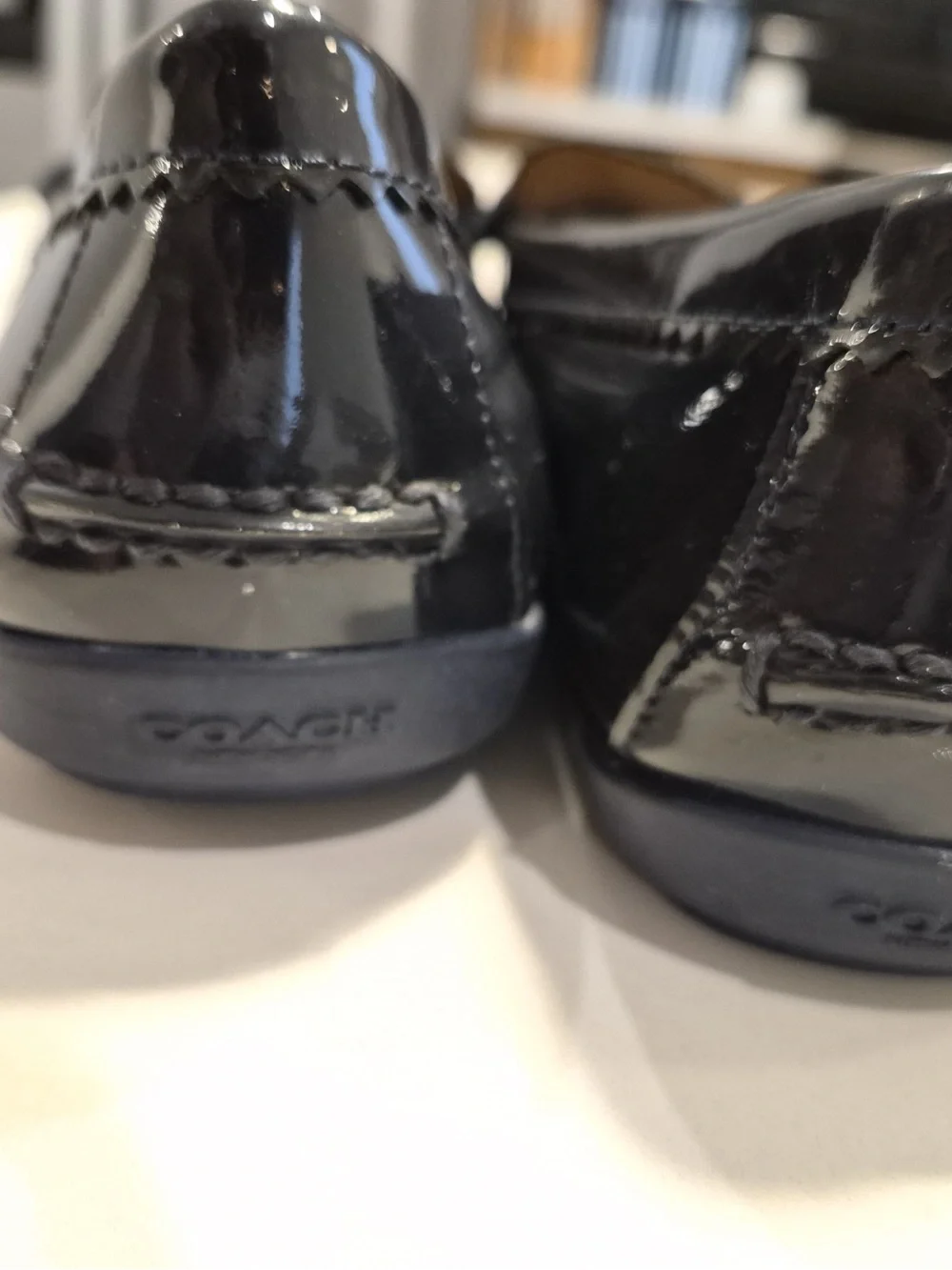 COACH Women's Navy Patent Leather Penny Loafers size 9.5